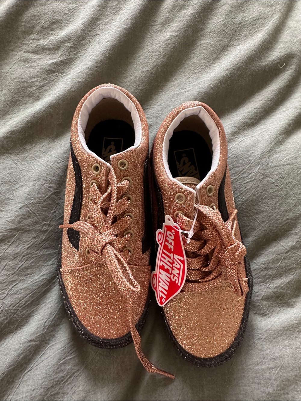 Vans Kids Rose Gold Glitter Side-Stripe Sneakers
